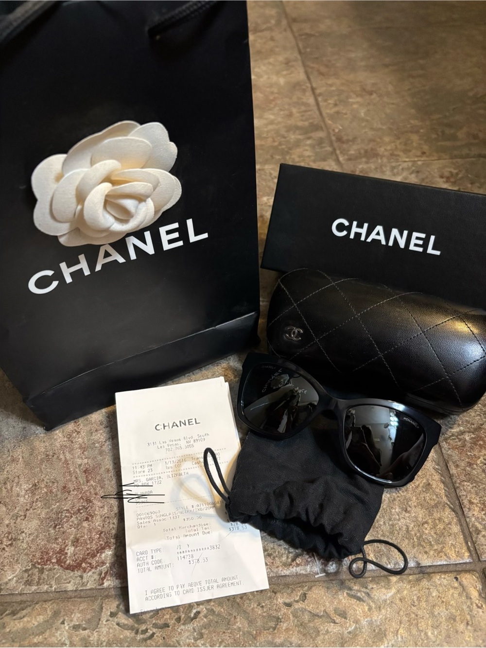 CHANEL Black Cat-Eye Quilted Sunglasses with Case